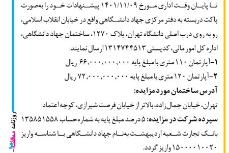 ۳۷۱۸ مزایده – سازمان جهاد دانشگاهی صنعتی شریف – فروش ساختمان