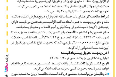 ۳۷۵۶ مناقصه – موسسه مهندسی رهاب – خدمات مشاوره مدیریت طرح و نظارت