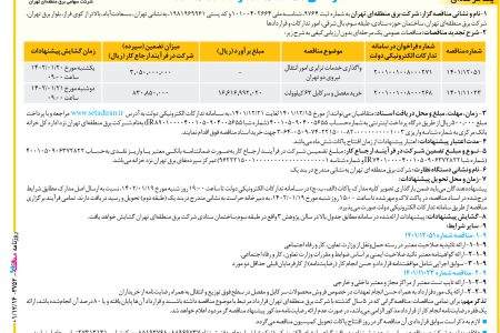 ۳۷۵۲ مناقصه – شرکت برق منطقه‌ای تهران – واگذاری خدمات ترابری امور انتقال نیروی دو تهران