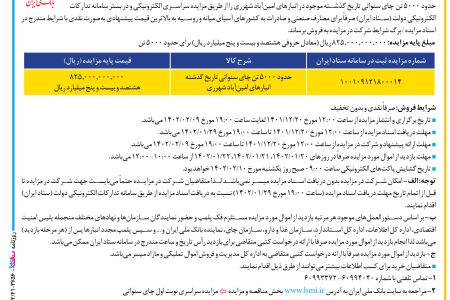 ۳۷۵۶ مزایده – بانک ملی ایران – فروش چای سنواتی