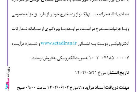 ۳۸۶۴ مزایده – بانک ملی استان کرمان – فروش اثاثیه مازاد