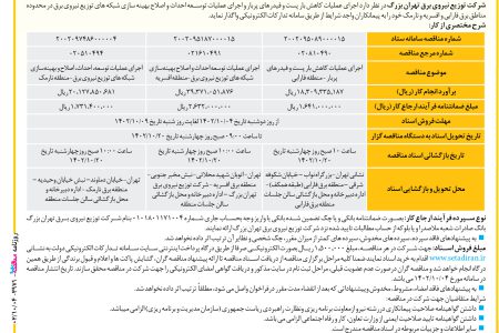 ۳۹۷۱ مناقصه – شرکت توزیع نیروی برق تهران بزرگ – عمليات کاهش بار پست و فیدرهای پربار