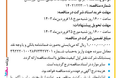 ۴۰۳۷ مناقصه – شرکت نقش اول کیفیت (ناک) – اجرای خدمات تبلیغات محیطی استان خوزستان