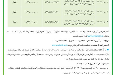 ۴۱۰۵ مناقصه – سازمان حمل و نقل و ترافيك شهر تهران – ایمن سازی رفیوژ بزرگراه‌ها