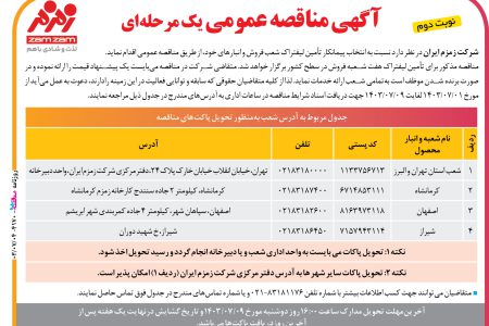 ۴۱۷۰ مناقصه – شرکت زمزم ایران – تأمین لیفتراک