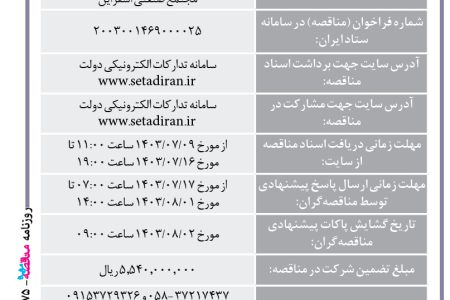 ۴۱۷۵ مناقصه – مجتمع صنعتی اسفراین – خرید ۲۰۰ تن فروسیلیس مورد نیاز