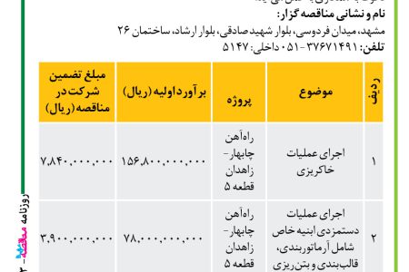 ۴۲۲۳ مناقصه – موسسه سازندگی نصر – انجام عملیات اجرایی