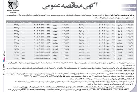 ۴۲۴۴ مناقصه – شركت توزيع نيروي برق استان تهران – پروژه‌های توسعه و احداث و بهینه‌سازی شبکه‌های توزيع