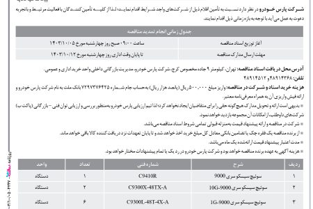 ۴۲۴۷ مناقصه – شركت پارس خودرو – تأمین اقلام