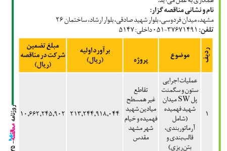 ۴۲۳۵ مناقصه – موسسه سازندگی نصر – انجام عملیات اجرایی