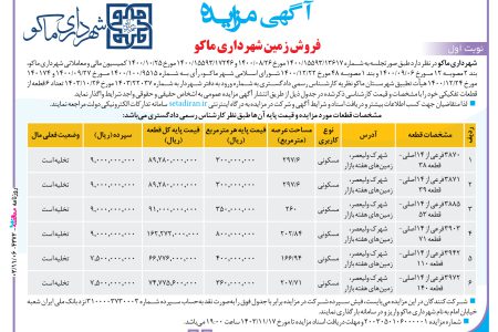 ۴۲۷۲ مزایده – شهرداری ماکو – فروش زمین