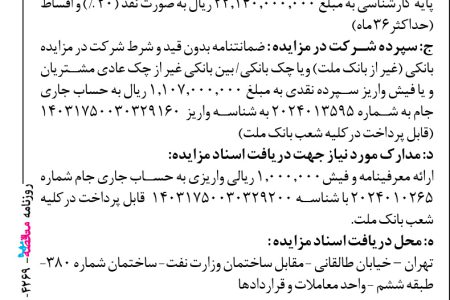 ۴۲۶۹ مزایده – بانك ملت – فروش دو عدد بلبرینگ SKF  صنعتی 