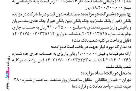 ۴۲۷۰ مزایده – بانك ملت – فروش تعداد ۹۶۳ دستگاه مانع رزرو پارکینگ