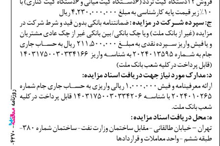 ۴۲۷۰ مزایده – بانك ملت – فروش ۱۲دستگاه گیت تردد