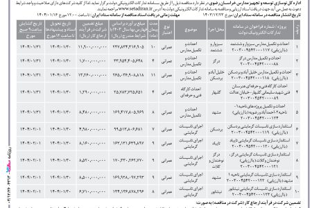 ۴۳۱۳ مناقصه – اداره کل نوسازی توسعه و تجهیز مدارس خراسان رضوی – احداث و تکمیل مدارس سبزوار