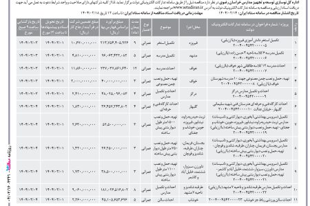 ۴۱۴۳ مناقصه – اداره کل نوسازی توسعه و تجهیز مدارس خراسان رضوی – تکمیل استخر دانش آموزی فیروزه