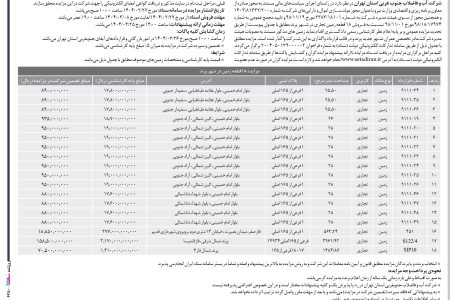 ۴۳۵۰ مزایده – شرکت آب و فاضلاب جنوب غربی استان تهران – فروش اموال