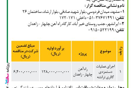 ۴۳۵۷ مناقصه – موسسه سازندگی نصر – انجام عملیات اجرایی