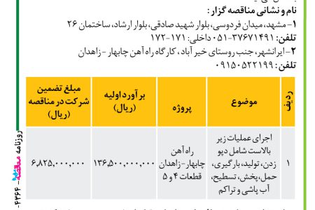 ۴۳۶۴ مناقصه – موسسه سازندگی نصر – عملیات زیر بالاست