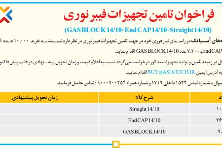 ۴۳۶۸ مناقصه – شرکت انتقال داده های آسیاتک – تامین ‎تجهیزات فیبر نوری
