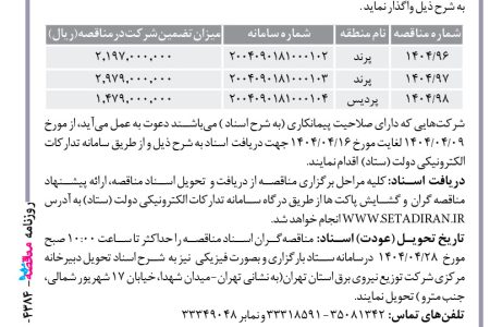 ۴۳۸۴ مناقصه – شركت توزيع نيروي برق استان تهران – توسعه و احداث و بهینه سازی شبكه‌هاي توزيع