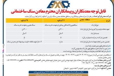 ۴۳۸۹ مزایده – شرکت معدن ‏فرآور امداد – خرید سنگ