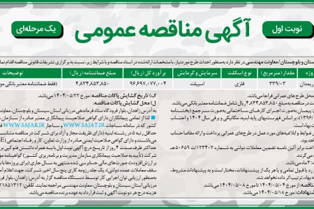 ۴۴۰۱ ماقصه – فرمانده مرزبانی استان سیستان و بلوچستان – اجراي كارهاي ساختماني نگور