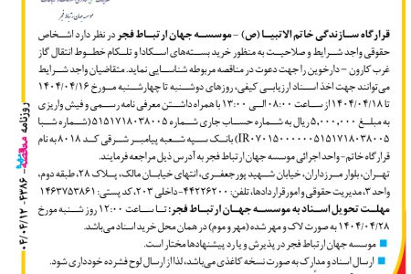 ۴۳۸۶ مناقصه – موسسه جهان ارتباط فجر – خرید بسته‌های اسکادا