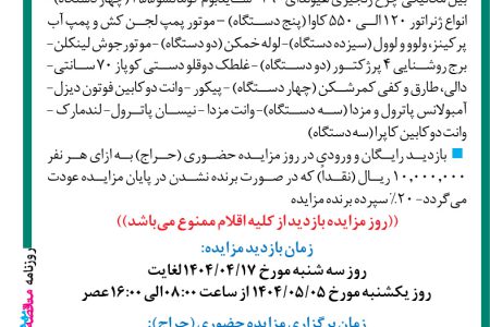 ۴۳۹۷ مزایده – شرکت پایندان – فروش بیل مکانیکی چرخ زنجیری