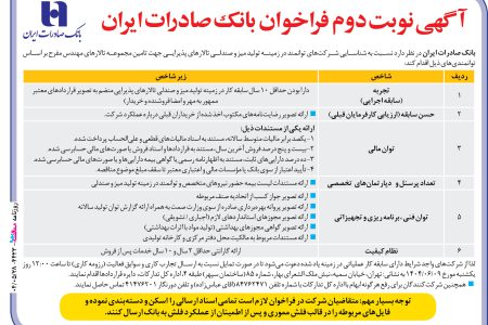 ۴۴۲۳ مناقصه – بانک صادرات – تولید میز و صندلی تالارهای پذیرایی