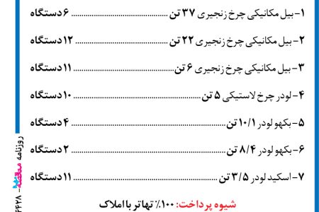 ۴۴۲۸ مناقصه – موسسه مهندسی رهاب – خرید ماشین آلات سنگین