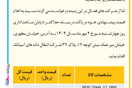 ۴۴۵۱ مناقصه – شرکت انتقال داده های آسیاتک – خرید پاور ماژول
