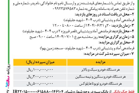 ۴۴۳۷ مزایده – فرماندهی نیروی پدافند هوایی آجا – خودروی های تویوتا هایلوکس