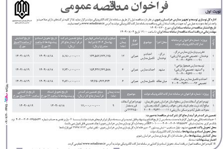 ۴۴۷۵ مناقصه – اداره کل نوسازی توسعه و تجهیز مدارس خراسان رضوی – تخریب و بازسازی مدارس درگز