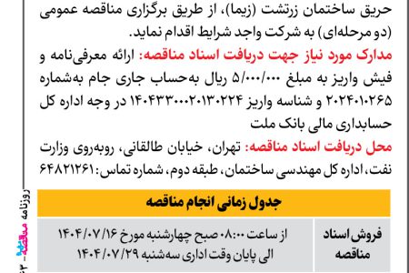 ۴۴۶۳ مناقصه – بانک ملت – راهبری، نگهداری و تعمیرات تاسیسات الکتریکی و مکانیکی