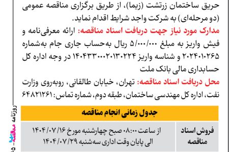 ۴۴۶۵ مناقصه – بانک ملت – نگهداری و تعمیرات تاسیسات الکتریکی و مکانیکیريال